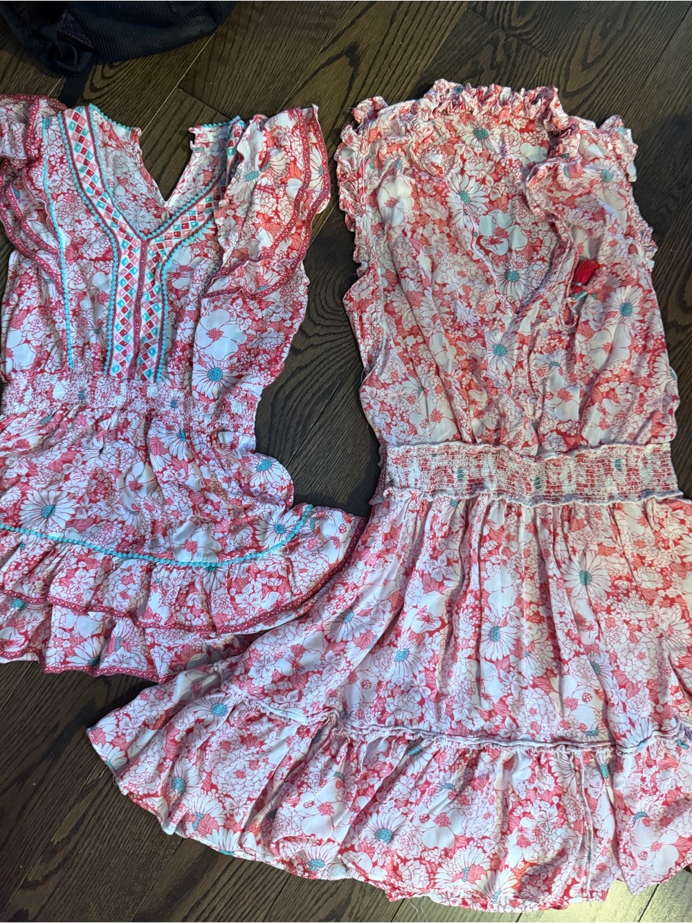 Poupette St. Barth Pink teal & White Floral Ruffle Dresses for mommy and girl